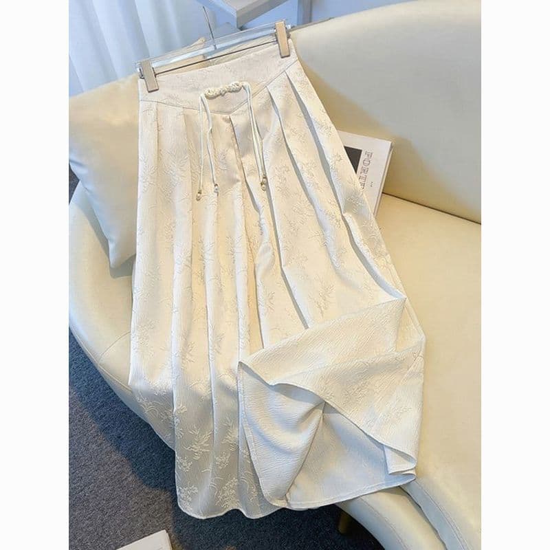 Jacquard National Style Frog Button Black Horse-Face Skirt Spring Style Plus Size Curvy Women New Chinese Modified Pleated Skirt Wholesale