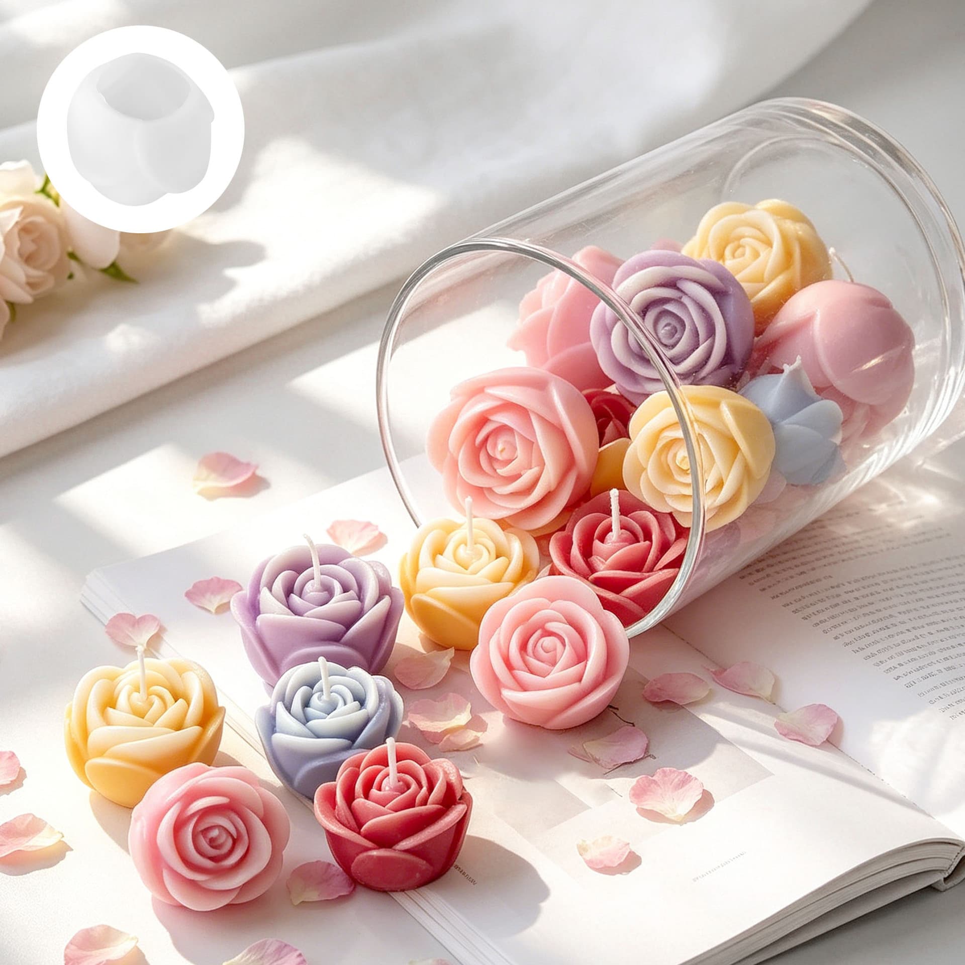 Jingmeihui Rose Flower Scented Candle Mold DIY Handmade Flower Resin Fondant Cake Decoration Mold