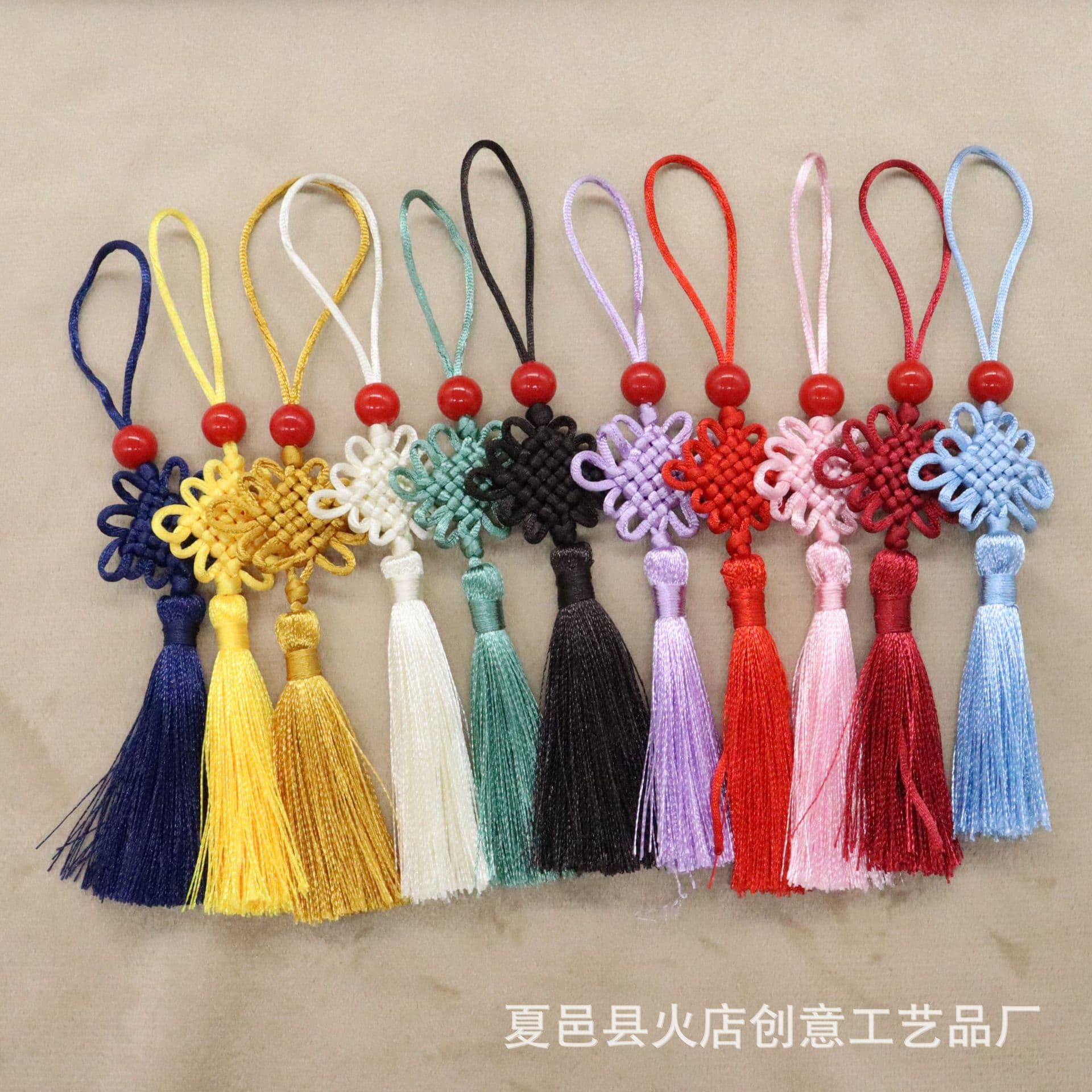 6cm Tassel No.7 Cord Braided Small Chinese Knot Red Bead Tassel Handwoven Bookmark USB Drive Fan Pendant