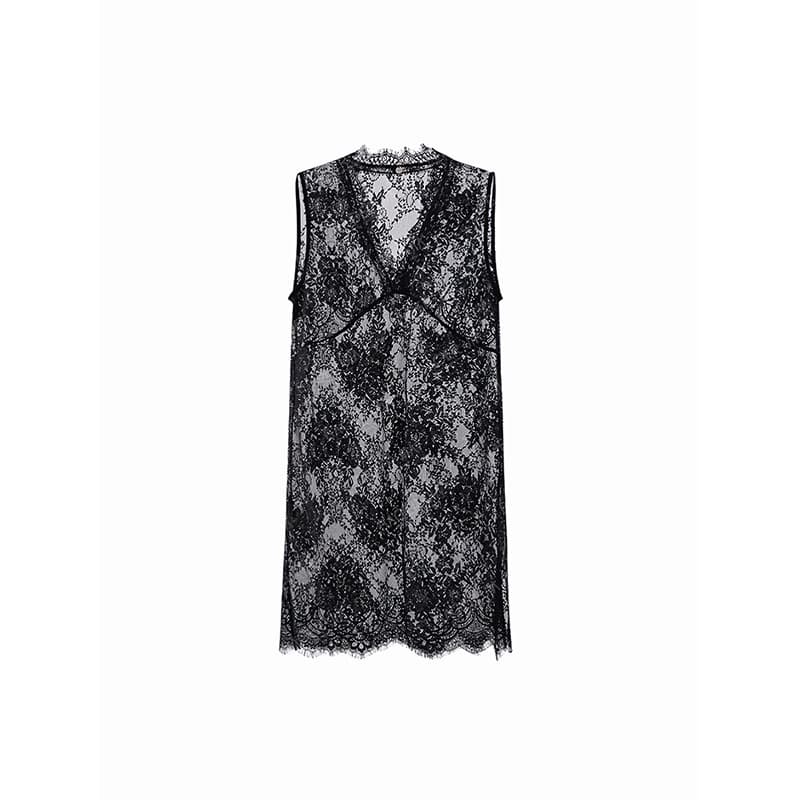 2025 Spring New French Retro Lace Versatile Slimming Lace Hollow-out V-neck Women's Layered Cover-up Vest Dress