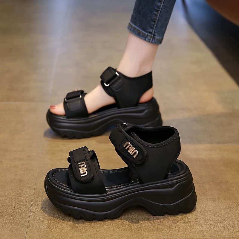 Thick-soled sandals for women 2026 new summer outer wear thick heel Velcro students casual sports sandals and slippers