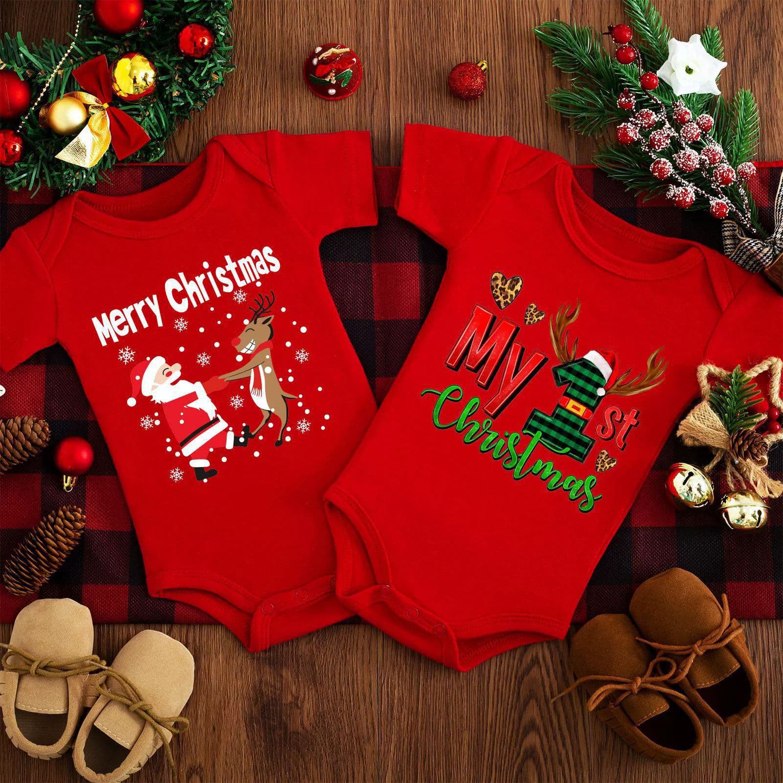 Merry Christmas red deer baby cotton jumpsuit romper suit short-sleeved Christmas Europe and America
