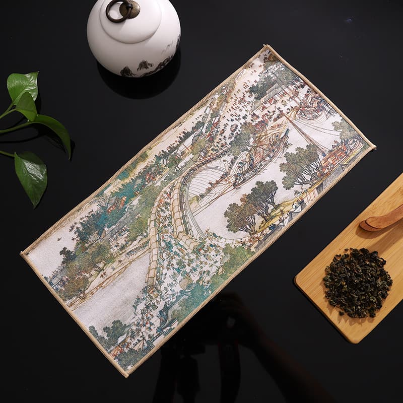 Source Factory Vintage Thickened Non-Shedding Absorbent Tea Towels Custom Logo Suede High-End Chinese Painted Tea Cloths