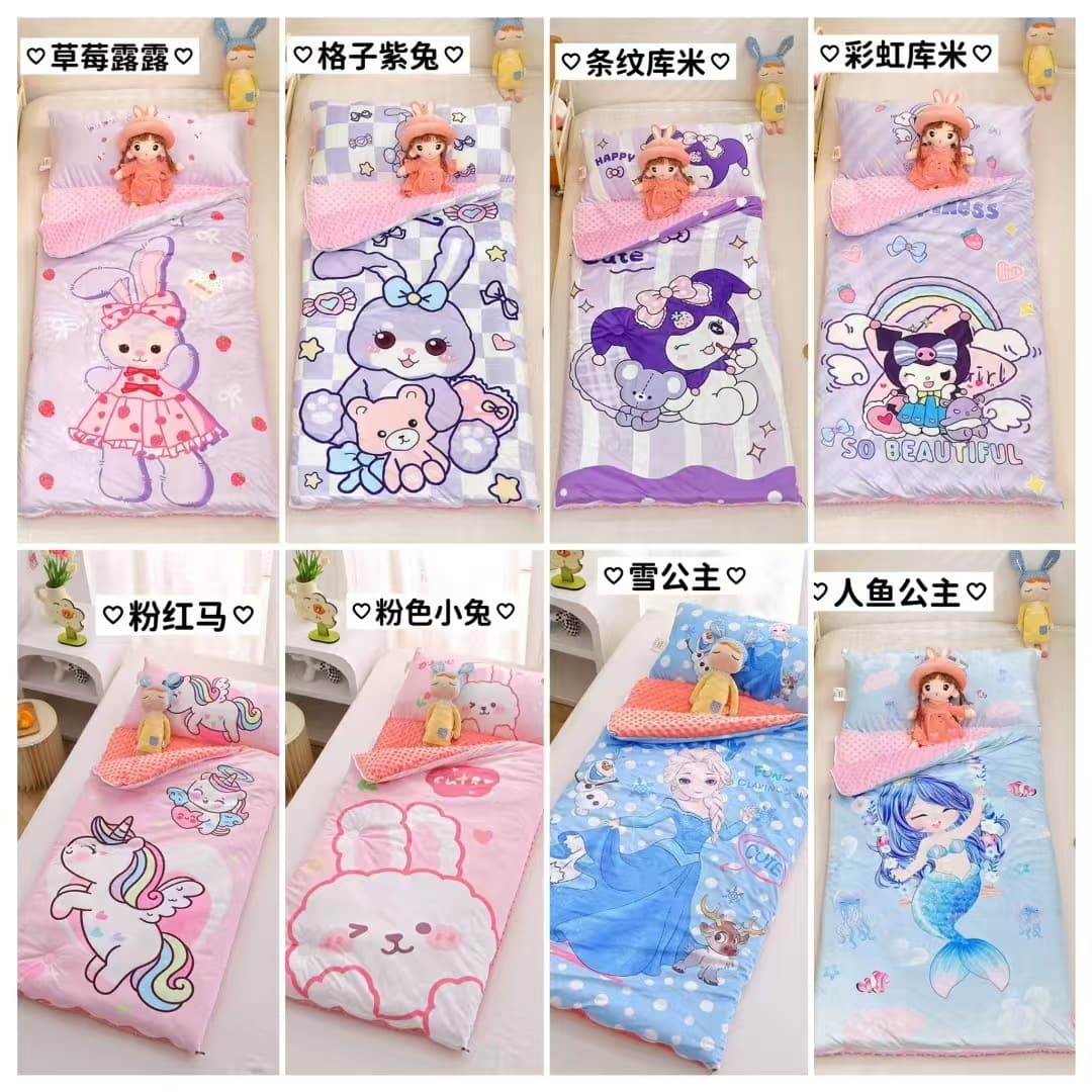 Cross-border trade, autumn and winter thickened large cartoon children's kindergarten baby fleece sleeping bag anti-kick blanket wholesale