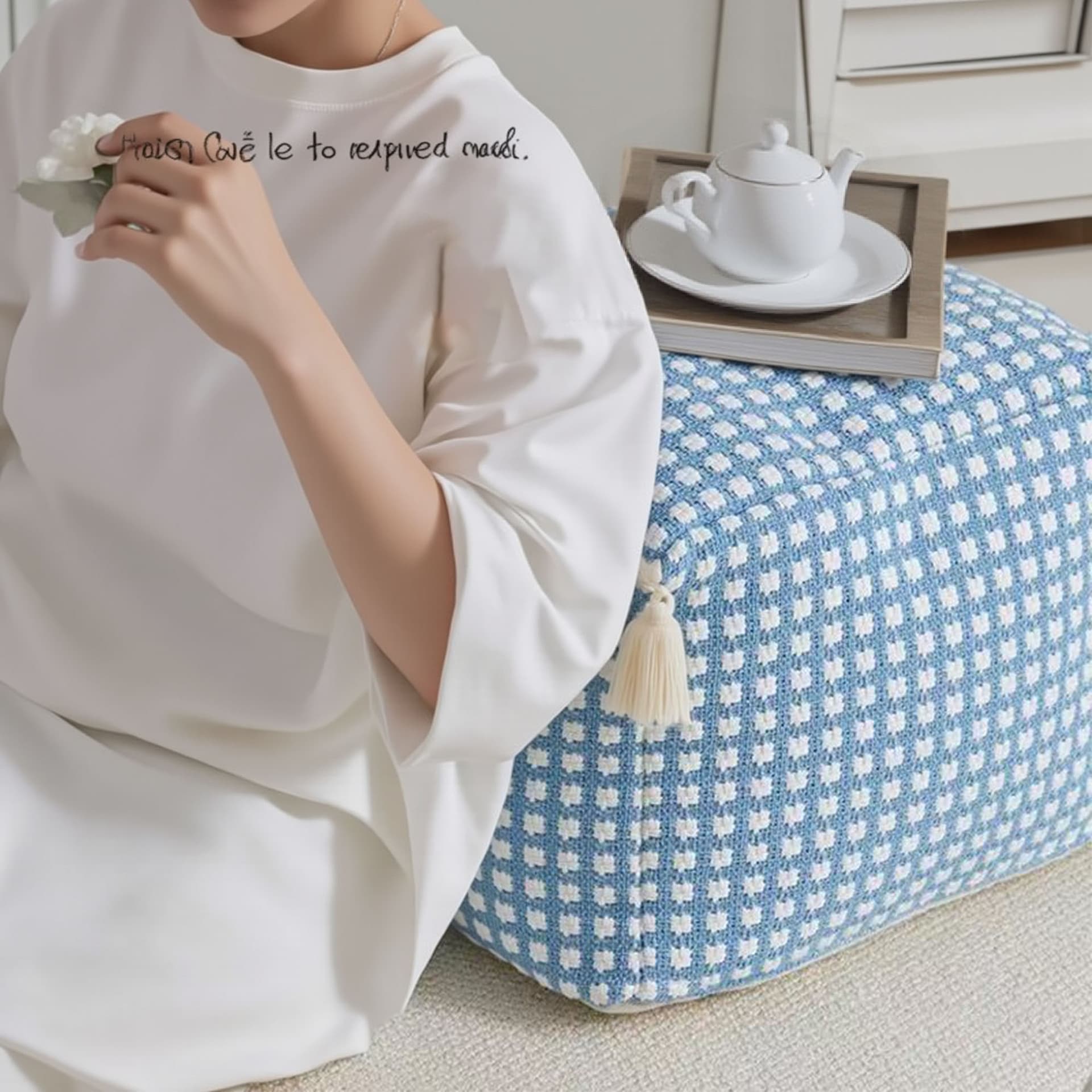 Plaid fabric seat cushion, pouf stool, comfortable home multifunctional storage stool, soft furnishing, woven seat cushion