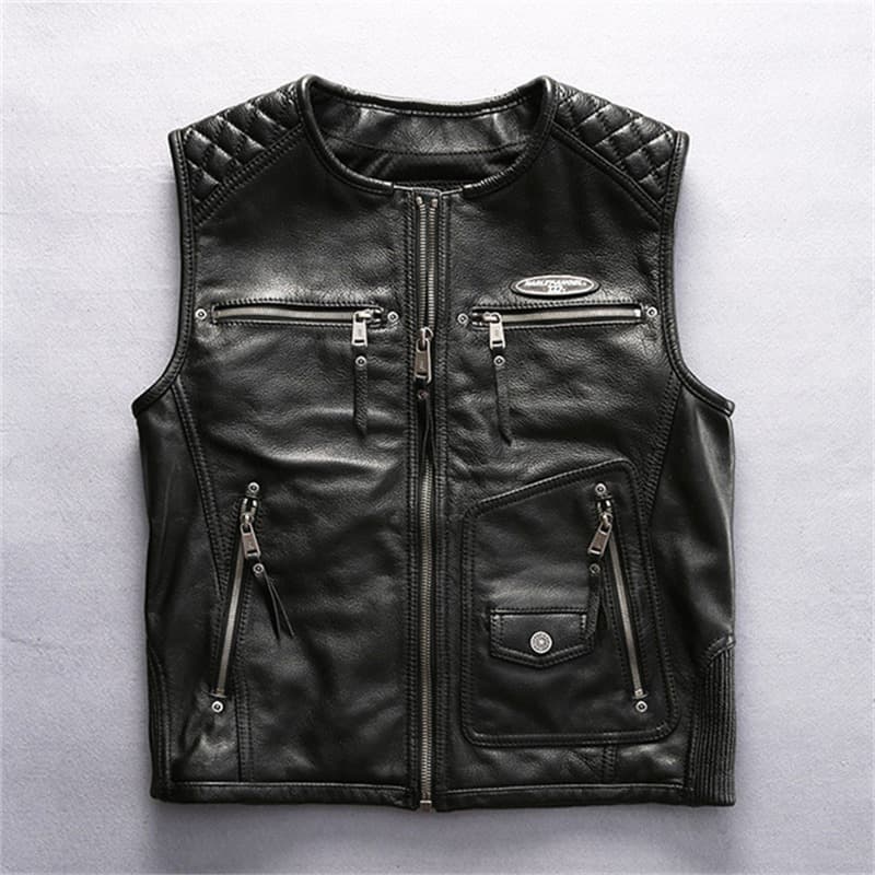 HARLEY Harley Vest Round Neck Yellow Cowhide Vest Men Factory Direct Supply Rock Harley Real Leather Motorcycle Vest