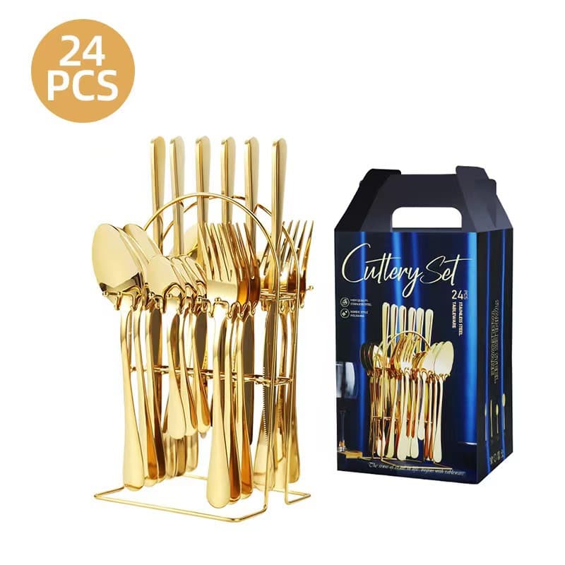 Cross-border Amazon 1010 Stainless Steel 24-Piece Cutlery Gift Box Set, Western Steak Knife, Fork, and Spoon Set