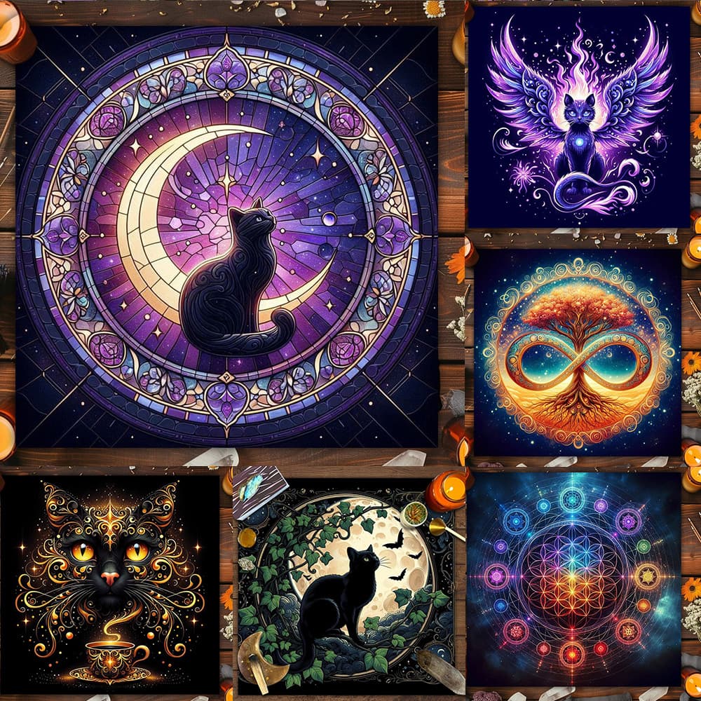 Moon Cat Tarot Table Cloth Tarot Cloth Cross-Border Tree of Life Altar Cloth Decorative Cloth Custom Ins