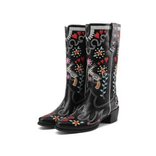 European and American New Autumn and Winter Women's Boots Printed High Top Boots Knight Boots Chunky Mid Heel Boots 40-43 Amazon Export Boots