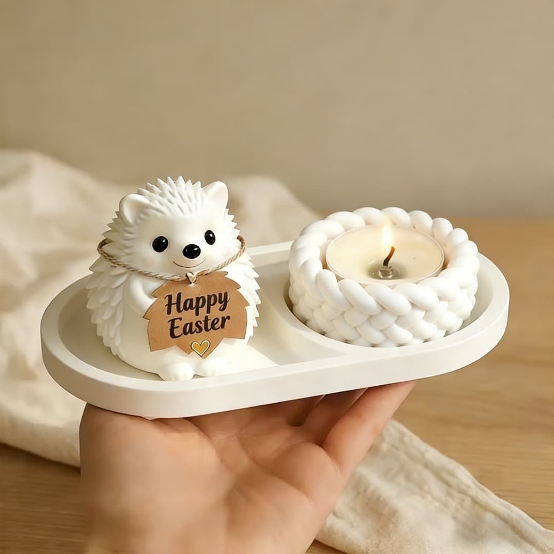 3-piece set of hedgehog candlestick silicone mold resin plaster DIY desktop storage ornaments hand-poured mold