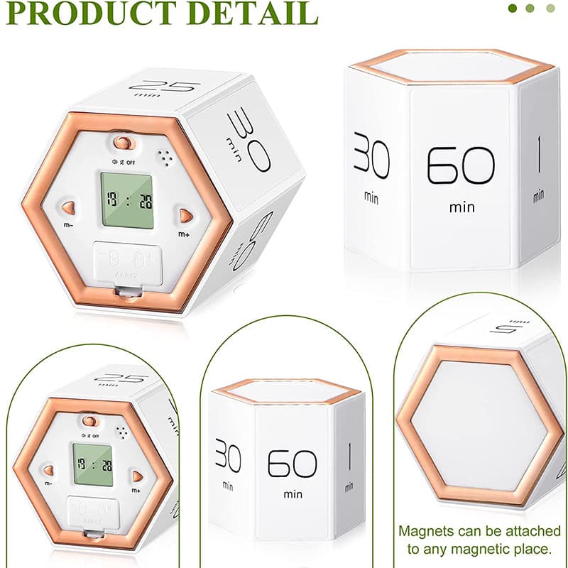 Polyhedron Flip Kitchen Timer Learning Timer Student Self-Discipline Tool Reminder Countdown Timer Manager Modern Simple Smart