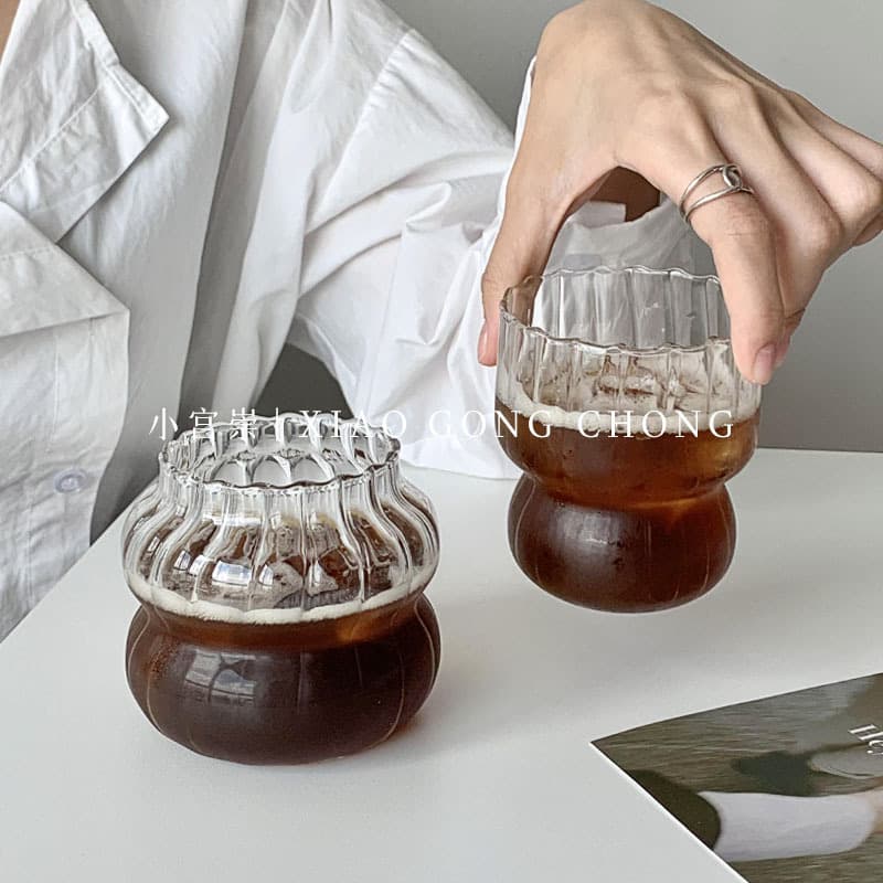 Niche Ins-style Plump Iced Americano Coffee Cup Milk Latte Glass Cup Vintage Design Drink Cup