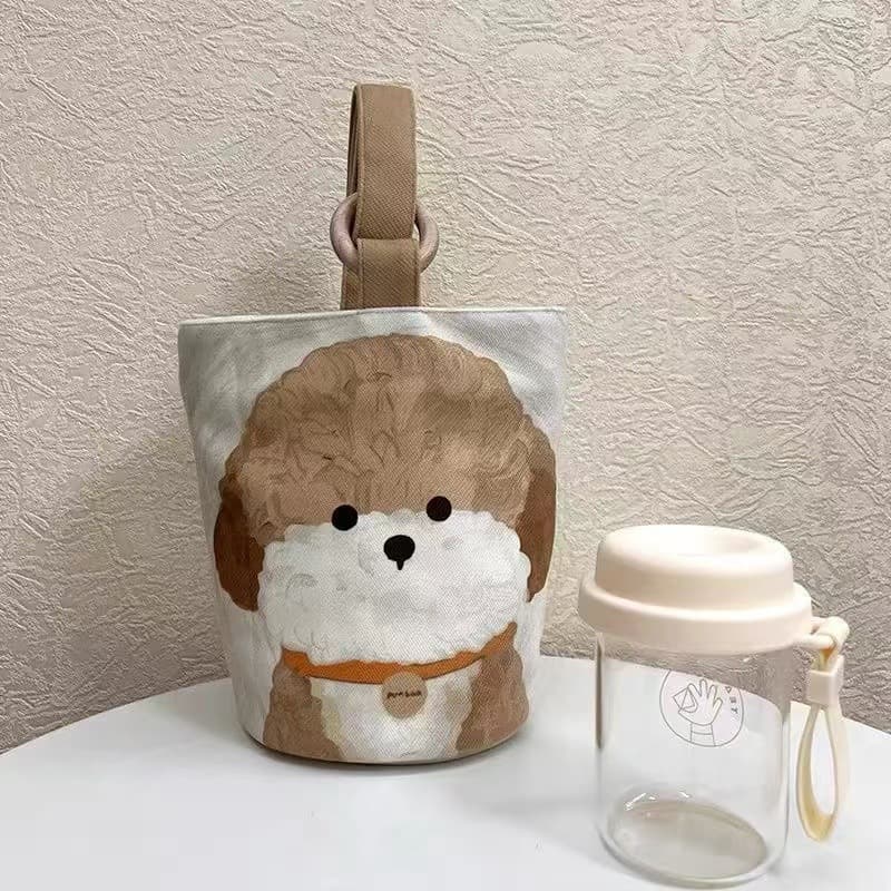 Cute canvas bucket bag for office workers, hand-held lunch bag, mom's travel tote bag