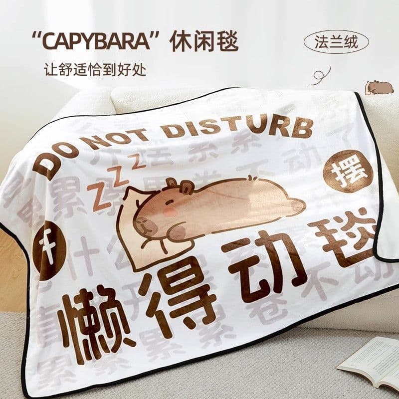 Capybara "Too Lazy to Move" Pattern Flannel Blanket, Office and Student Nap Air-Conditioning Blanket, Sofa Shawl Cover