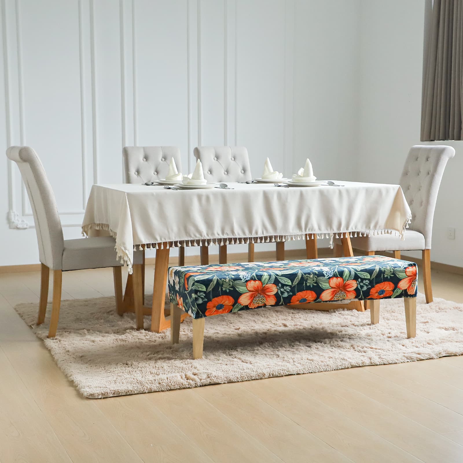 Cross-border super soft printed embossed elastic silver fox velvet piano bench cover simple thickened changing room bench cover dustproof
