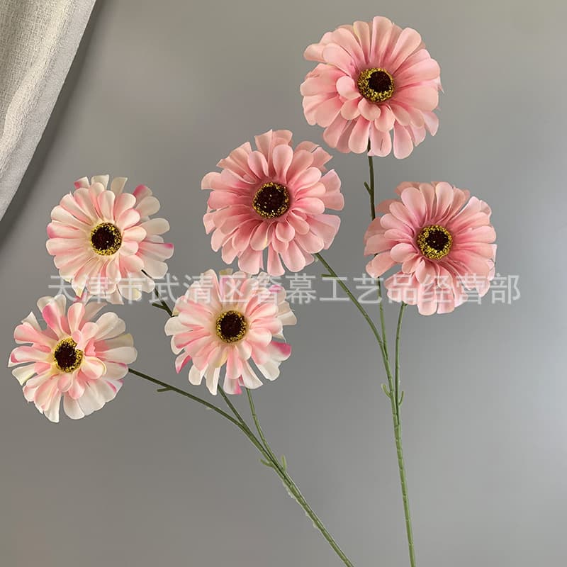 Artificial 3-Head Sunflower Wedding Hall Hotel Decoration Ornament DIY Hairpin Flower Arrangement Cosmos Silk Fake Flowers for Export