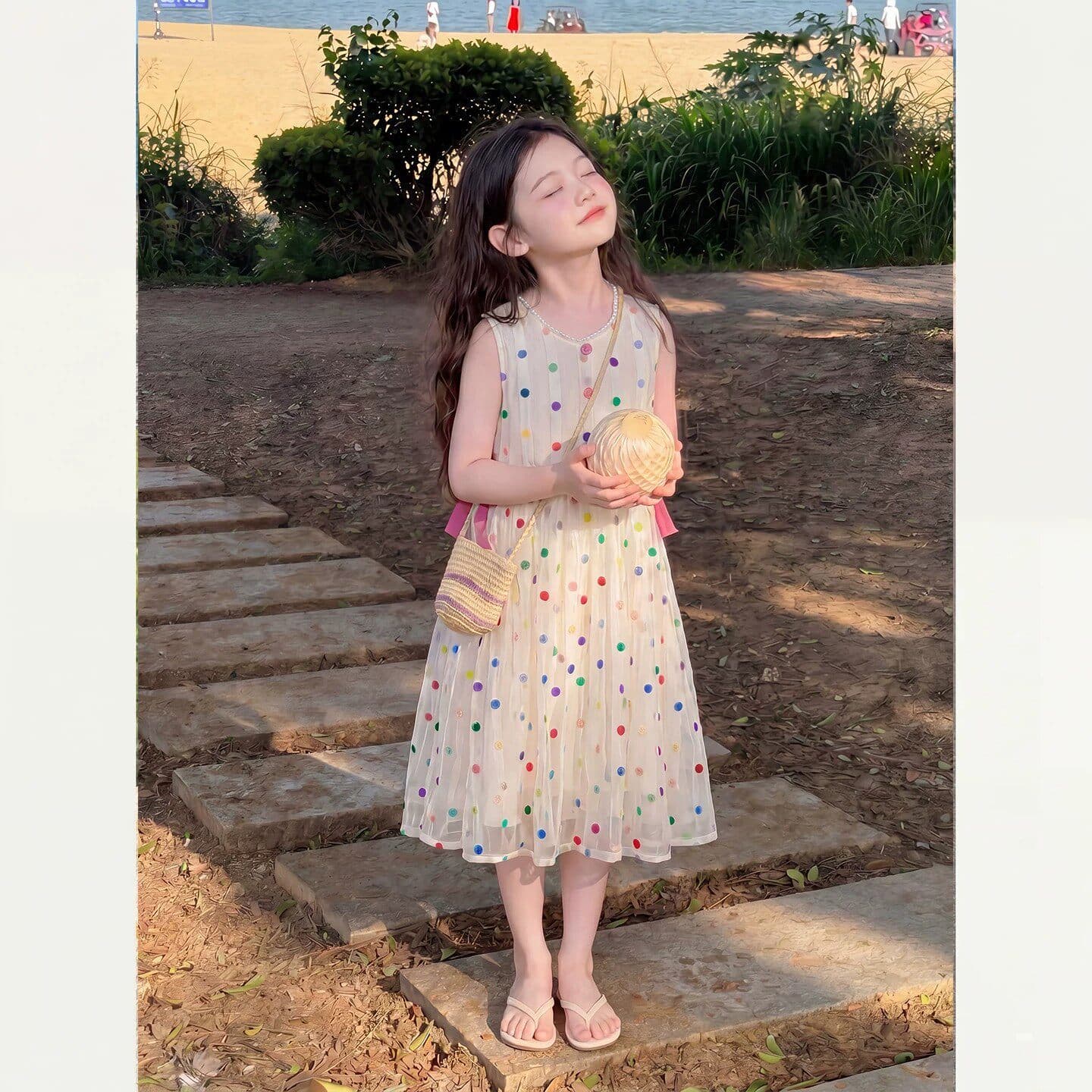 Girls Summer Princess Dress Strappy Dress Casual Sweet Dress for Big Kids Korean Style Student Vacation Dress