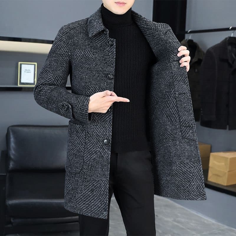 Winter thickened double-sided woolen coat men's mid-length fashionable single-breasted business casual woolen coat trendy