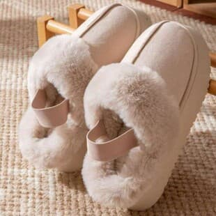 Thick Sole Furry Slippers for Women, Outdoor Snow Boots Closed-Toe Half Slippers 2024 New Winter Fleece-Lined Warm Cotton Slippers
