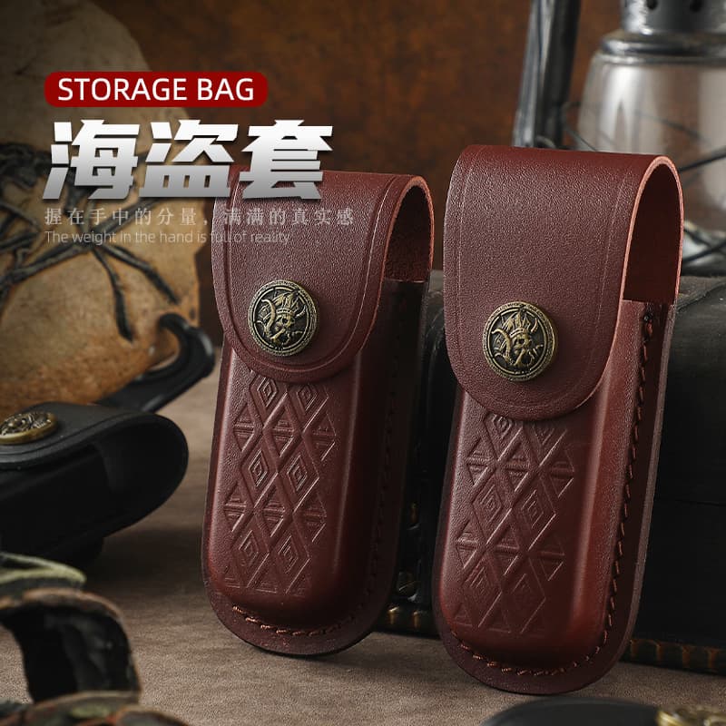 Molded Full-Grain Leather Folding Knife Sheath, Multi-Functional Storage Leather Pouch, Side-Hanging Leather Waist Bag, Leather Knife Sheath