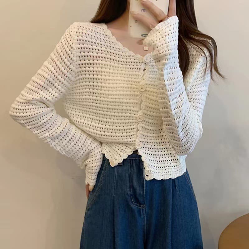 Sheer Knit Cardigan Thin Sun Protection Jacket Open Front Short Outerwear for Women Summer Design