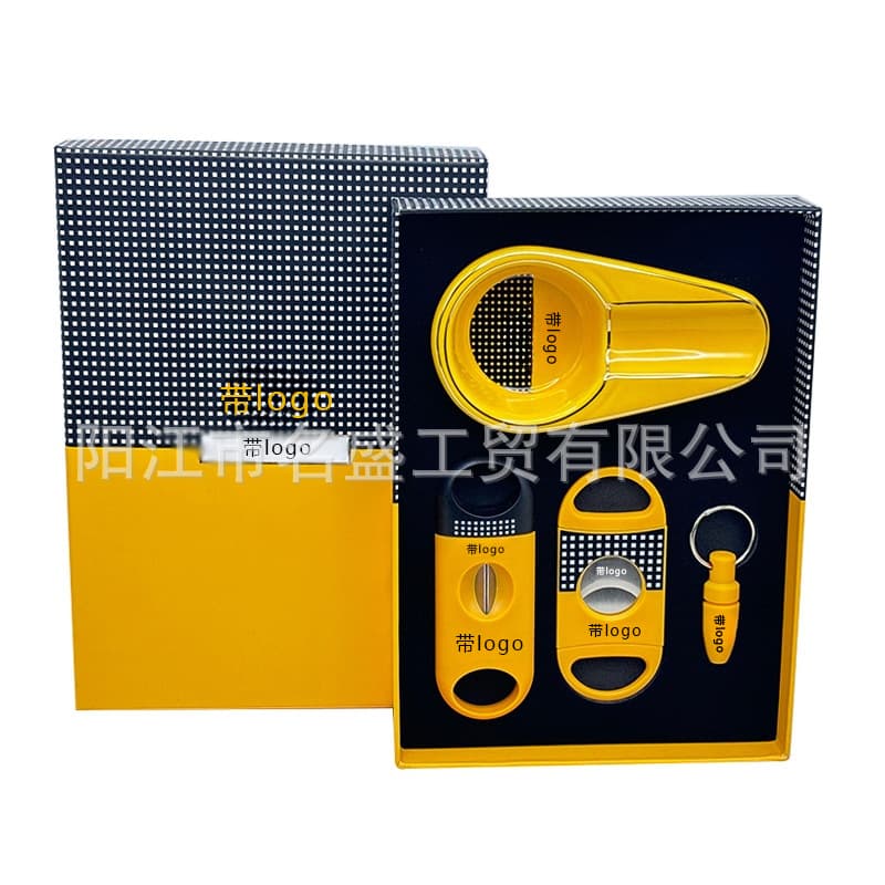 Cigar Cutter Tool Set Portable V-Cut Cigar Drill Cigar Scissors Cigar Cutter Ashtray