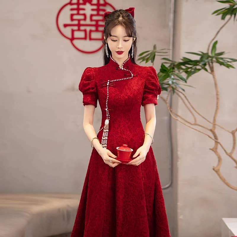 Cheongsam toast dress, bridal summer 2024 new style, red wedding youthful Chinese engagement dress, women's modified version.