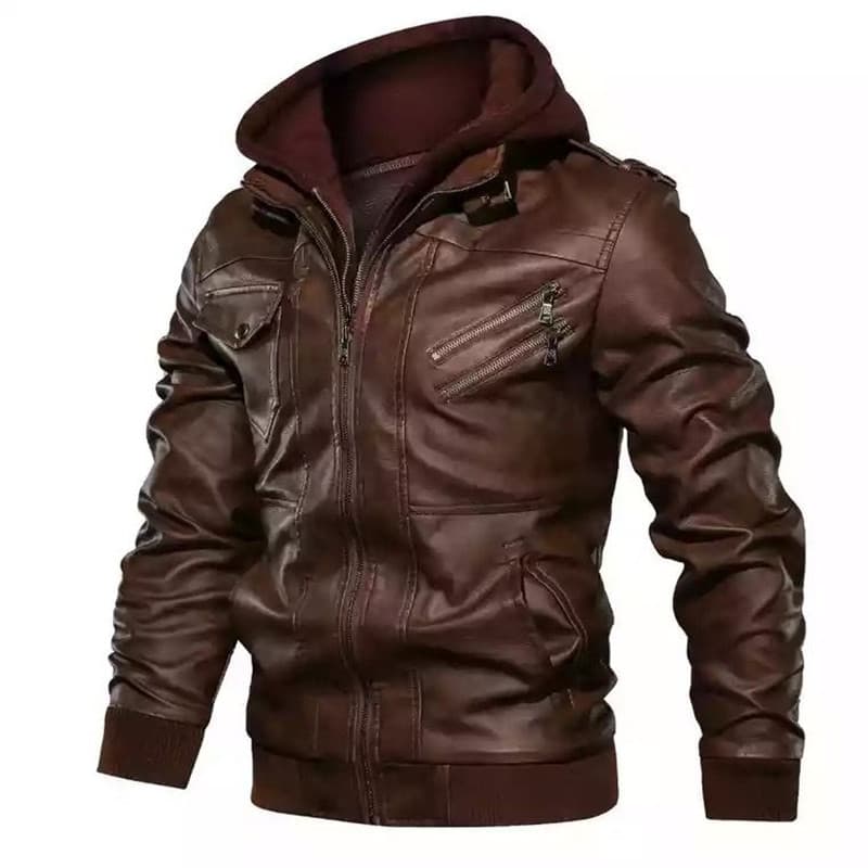 2026 New Cross-Border Europe and America Autumn/Winter Men's PU Leather Jacket with Hood