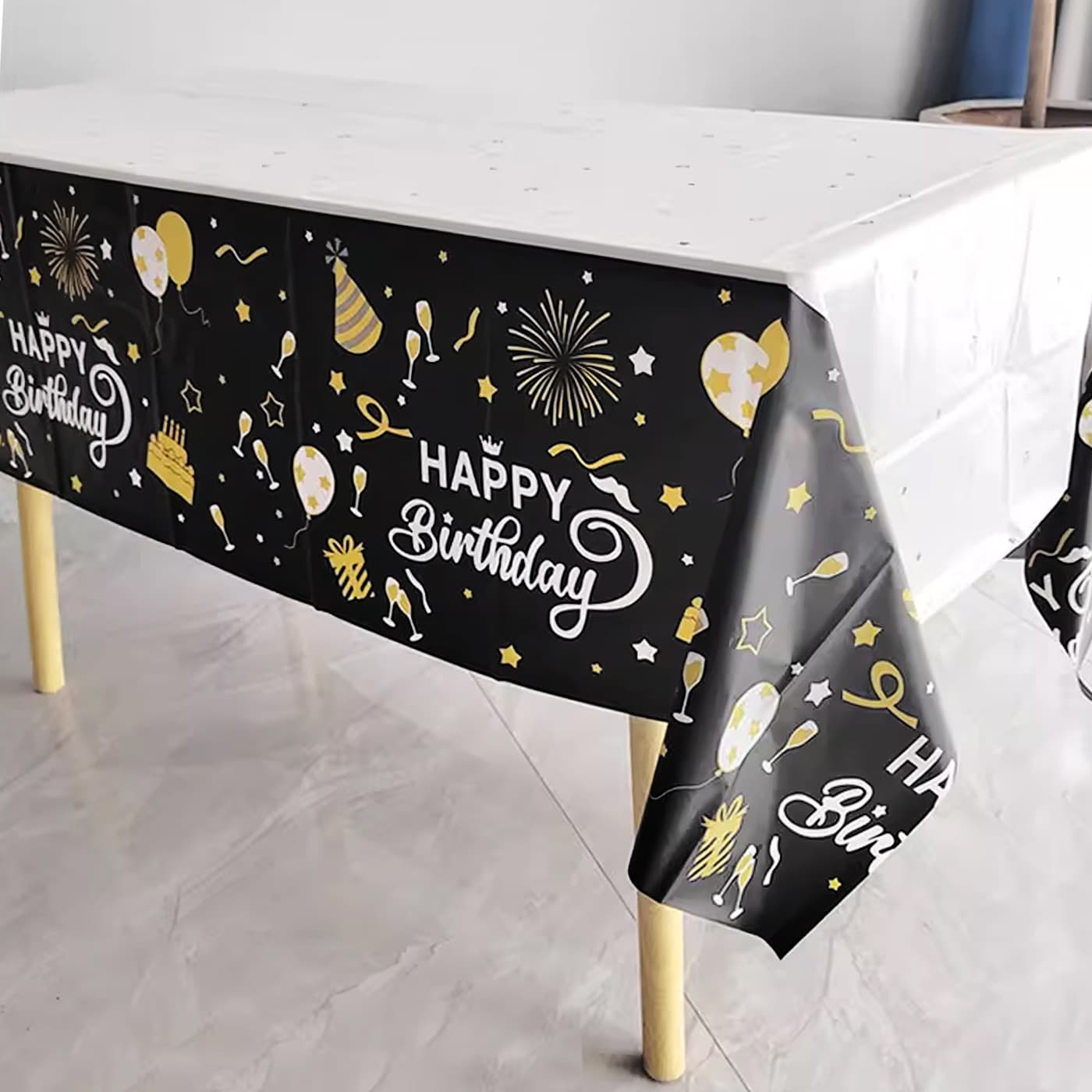 Disposable Waterproof Birthday Party Tablecloth Black Gold Theme PEVA Tablecloth Holiday Decorative Table Cover Thickened