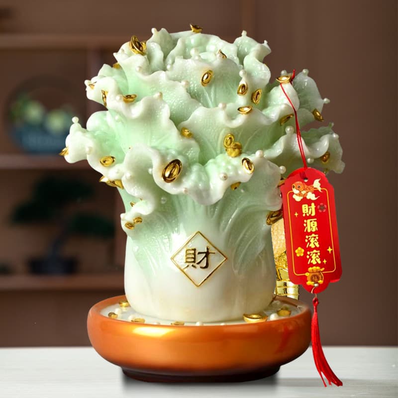 Rolling Wealth Resin Craft Jade Cabbage Ornament, Attracting Fortune Home Living Room Decoration, Opening Red Envelope Gift