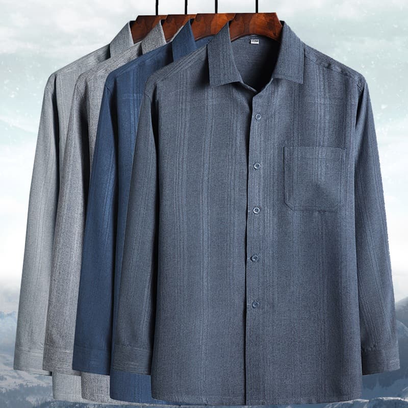 Loose Long Sleeve Cotton Linen Shirt for Dad Middle Aged And Elderly Men Business Casual Style Printed Pattern Breathable