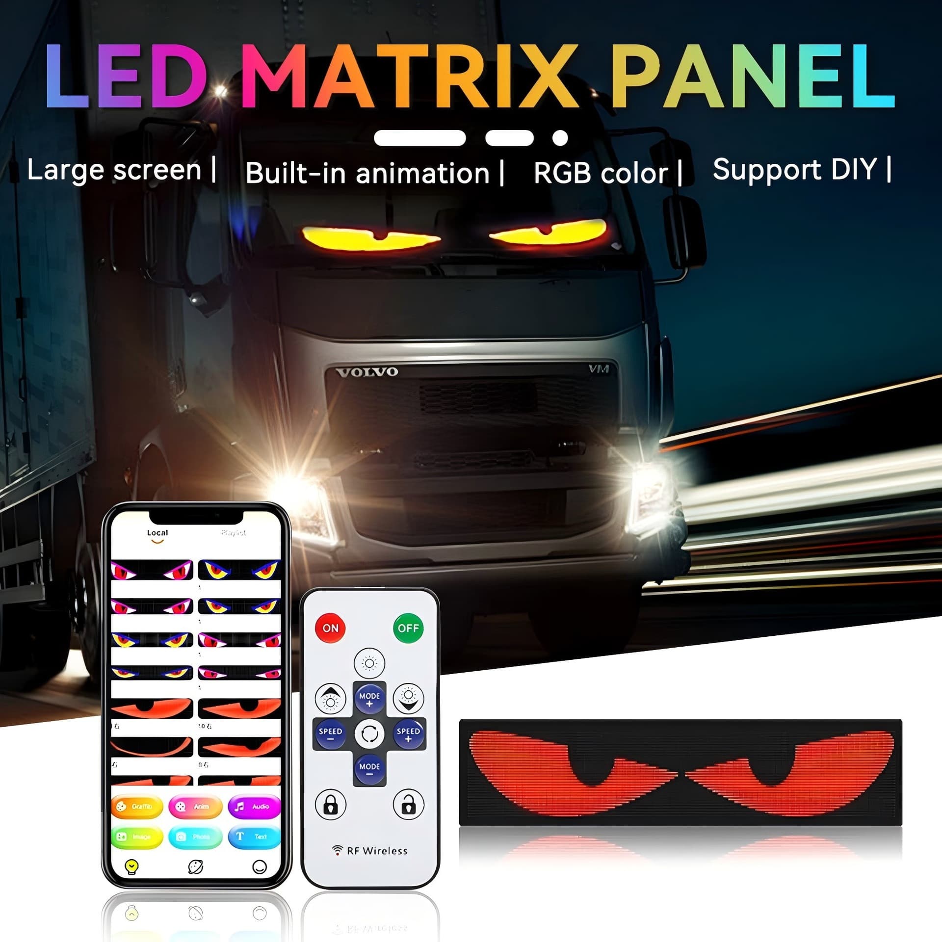 Truck Devil's Eye Soft Screen Light Car Atmosphere Eye Light Bluetooth Dynamic Led Flexible Advertising Screen