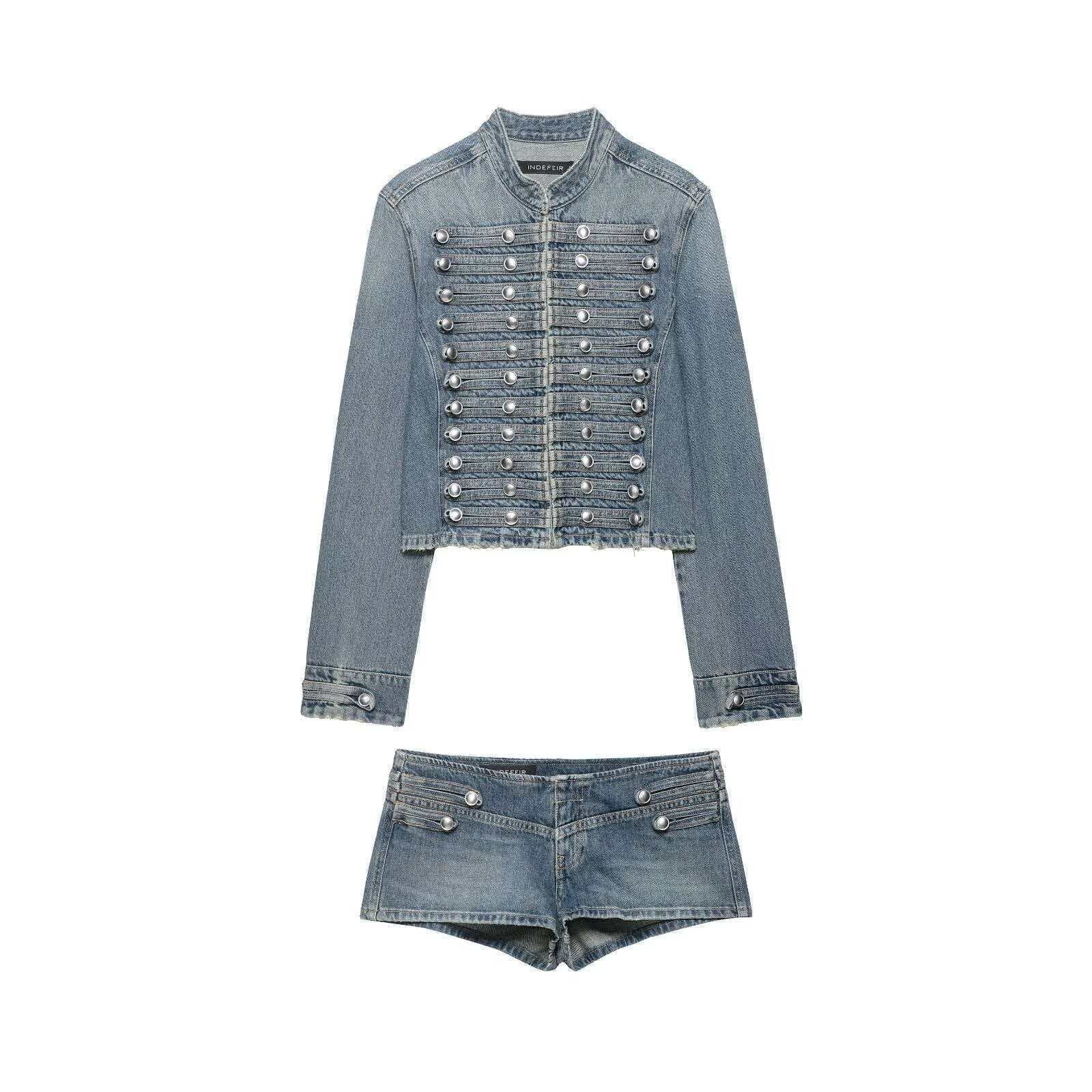 KAOPU ZA cross-border European and American foreign trade women's summer retro heavy industry double-breasted denim jacket skirt suit