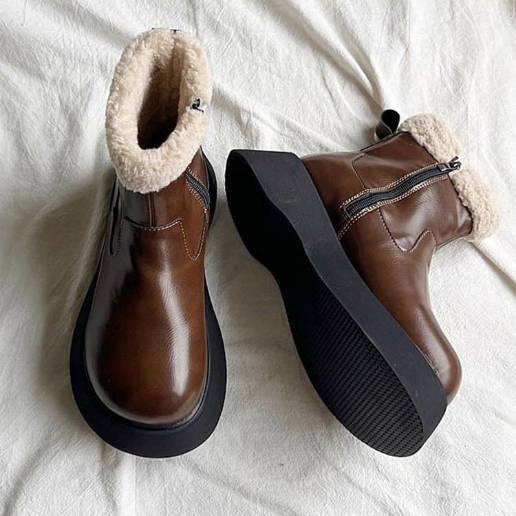 Northeast Cotton-Padded Shoes Women 2024 Winter New Platform Heightening Snow Boots Fleece-Lined Warm Retro Big Head Martin Boots