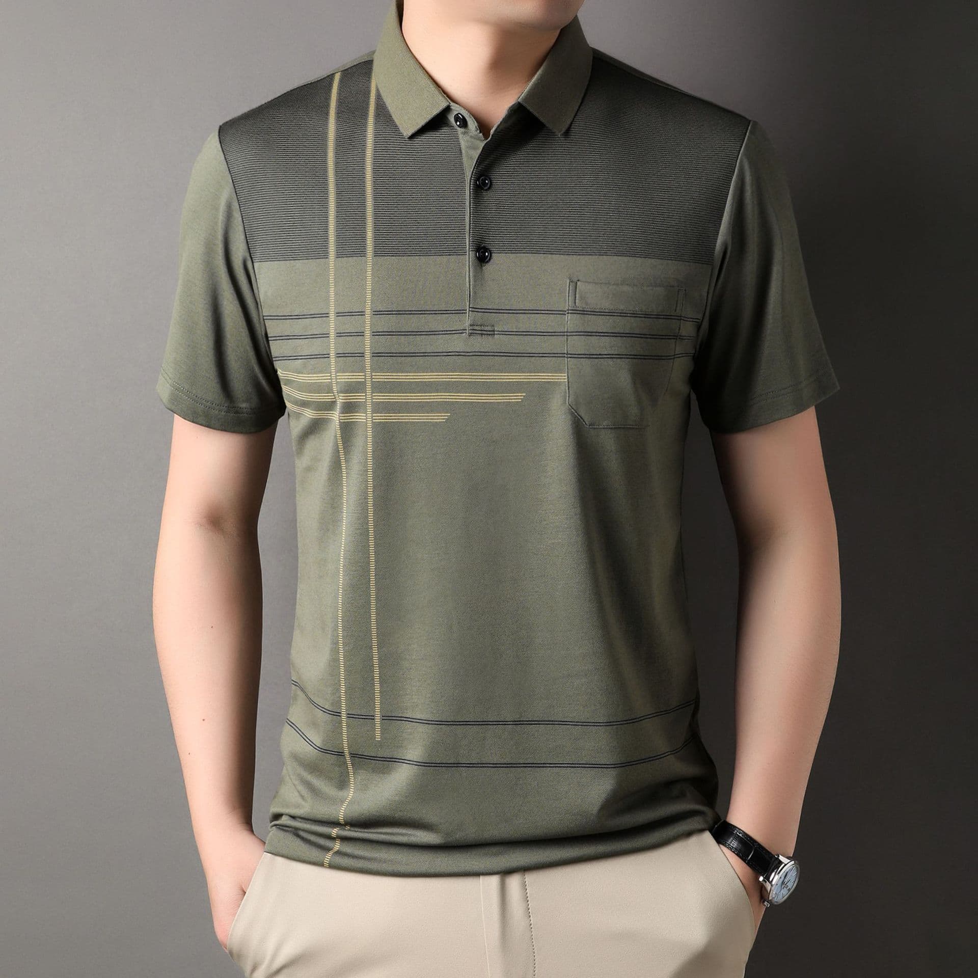 2026 new summer style men's young and middle-aged lapel pocket fashion casual short-sleeved T-shirt POLO shirt