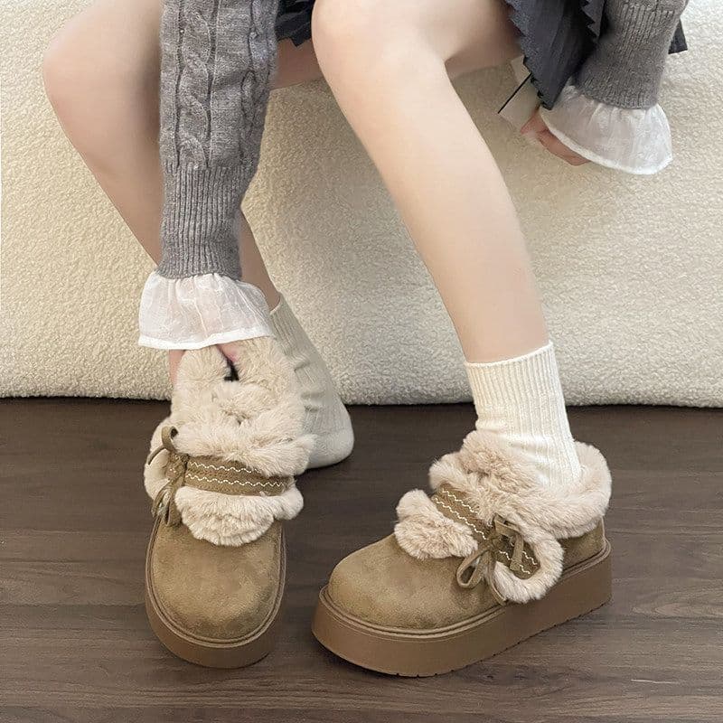 Velcro Fuzzy Cotton Shoes Fashion Snow Boots Elevated Thick Sole Fleece-Lined Warm Birkenstock Shoes Women 2026 Autumn Winter New Arrival