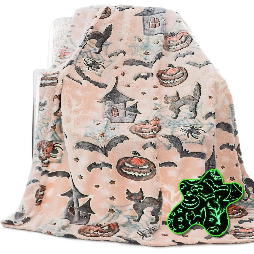 Halloween Pumpkin Blanket Glow in the Dark Blanket for Kids Black Cat Halloween Decoration Gift for Women