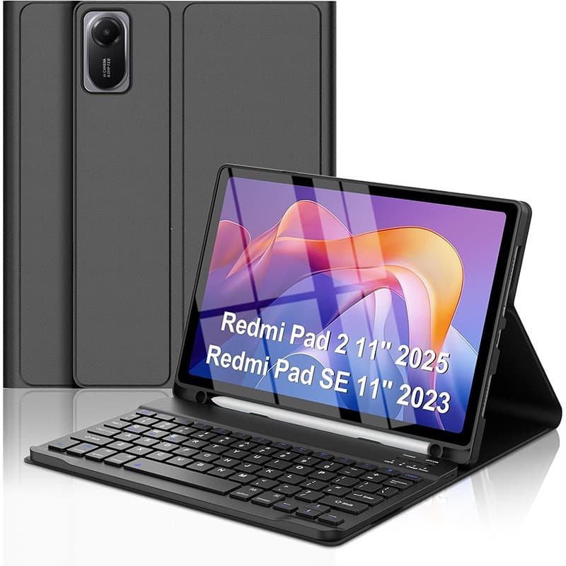 Compatible with 2025 Redmi Pad 2 Tablet Case, Redmi SE 11 Bluetooth Keyboard Pen Slot Leather Cover Russian Language