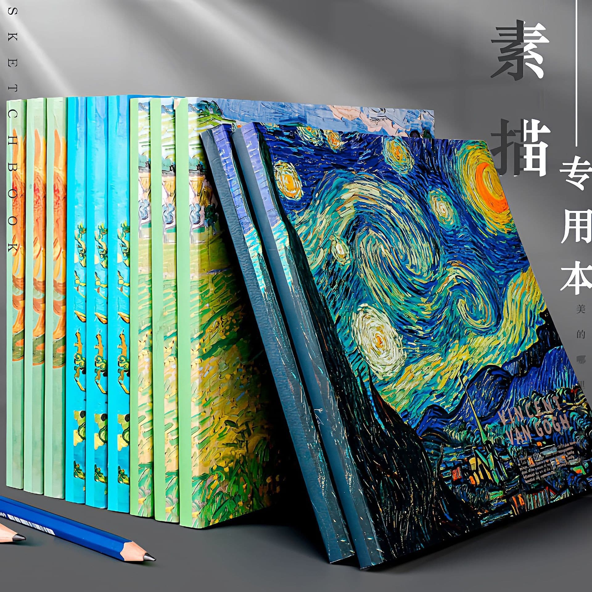 Cross-Border Van Gogh Oil Painting Sketchbook 20K Blank Drawing Book for Students, Thickened Sketchbook for Art Students, Wholesale