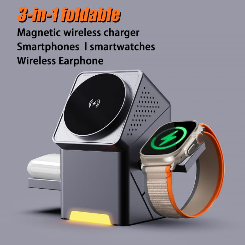 Cross-border R28 rotating stand electric three-in-one wireless charger mobile phone headset watch wireless charger R7