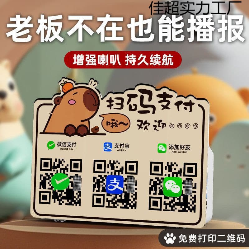 Payment Speaker with Voice Broadcast and QR Code Stand, Alipay Bluetooth Audio for Payment Notifications