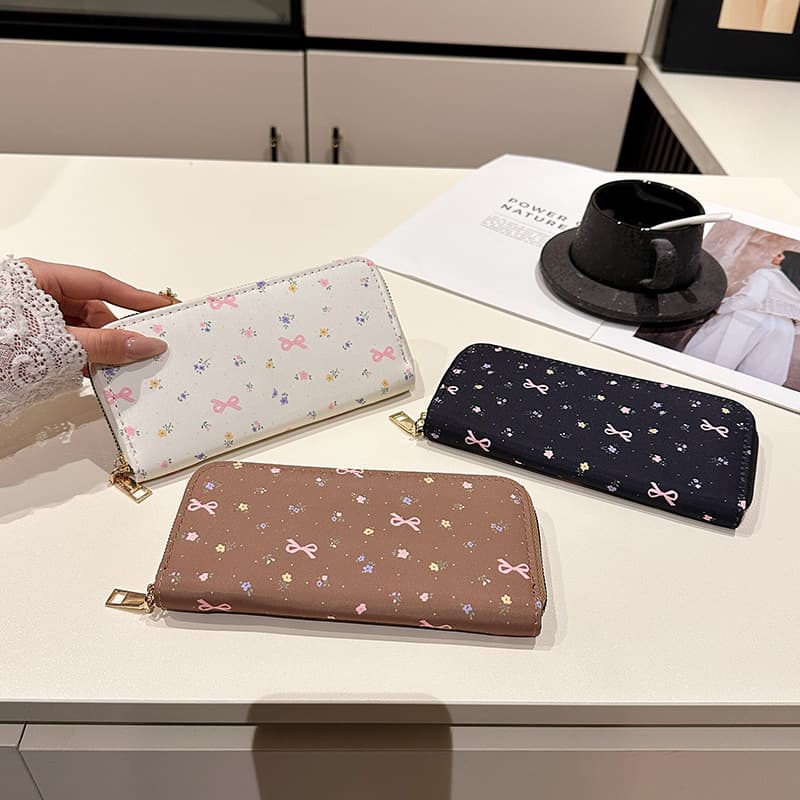 Cross-border Exclusive Women's Long Wallet Vintage Print Zip Clutch Multi-Card Slot Card Holder Fashionable Cute Coin Purse