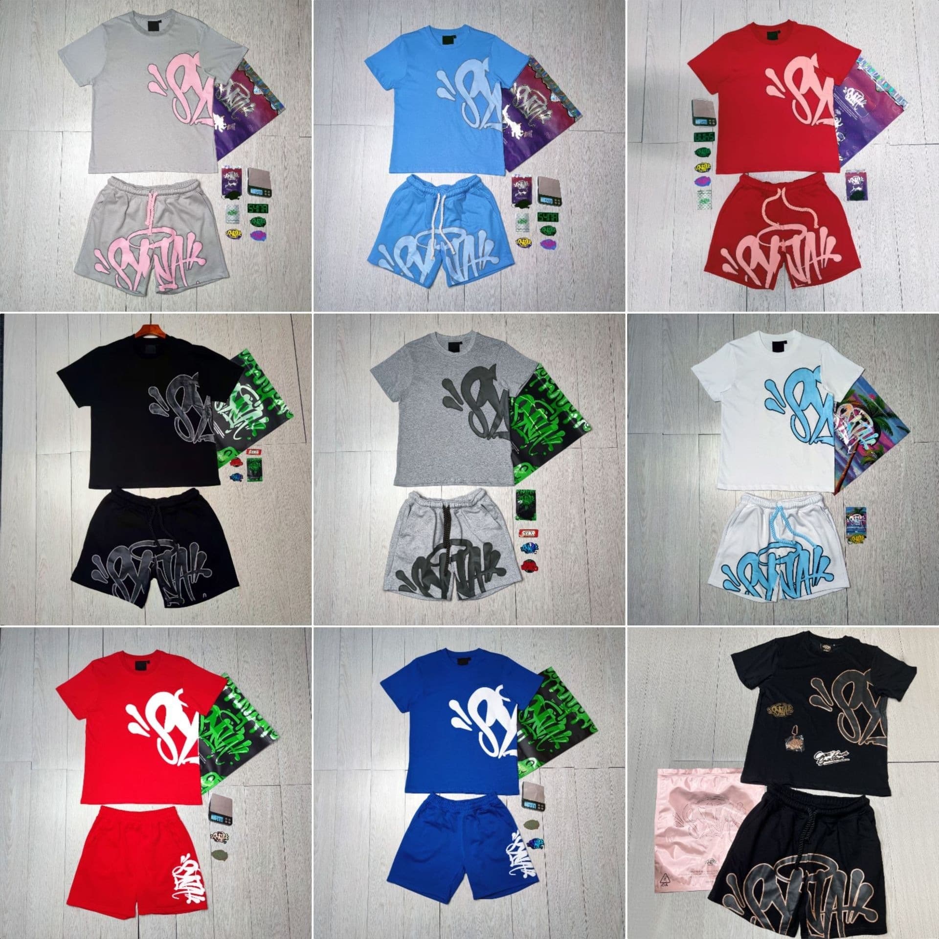 High quality Syna World hip-hop foam printed short-sleeved casual loose T-shirt high street shorts Syna suit
