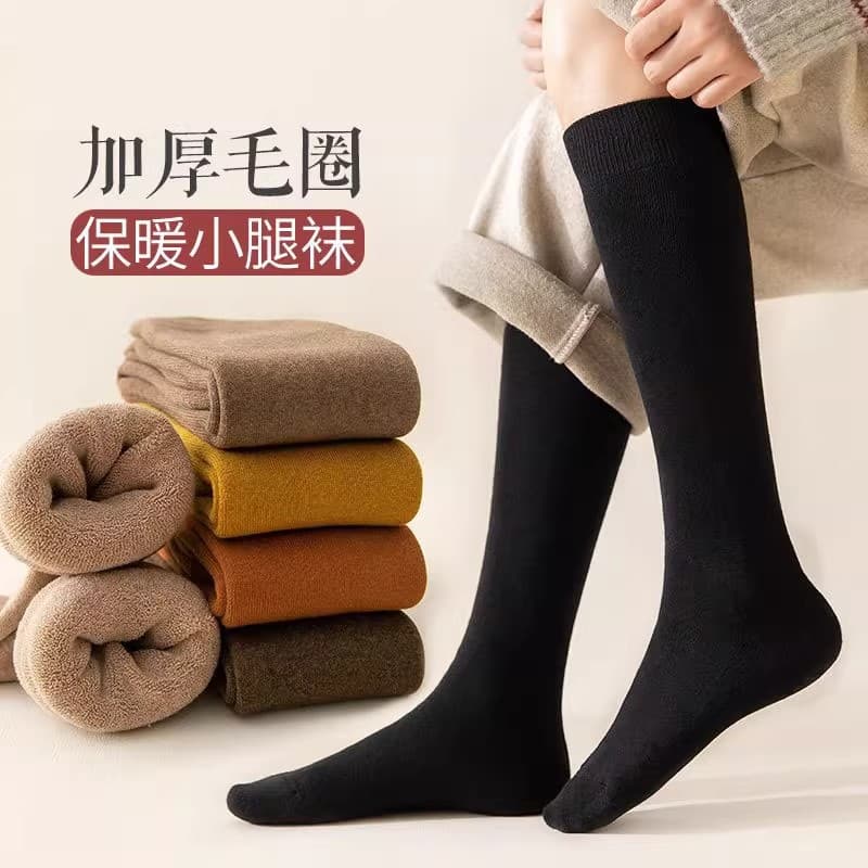 Women's Over-the-Knee Socks, High Tube Socks for Autumn and Winter, Calf Socks, Fleece-Lined and Thermal Thigh-High Socks, Winter Terry Long Socks