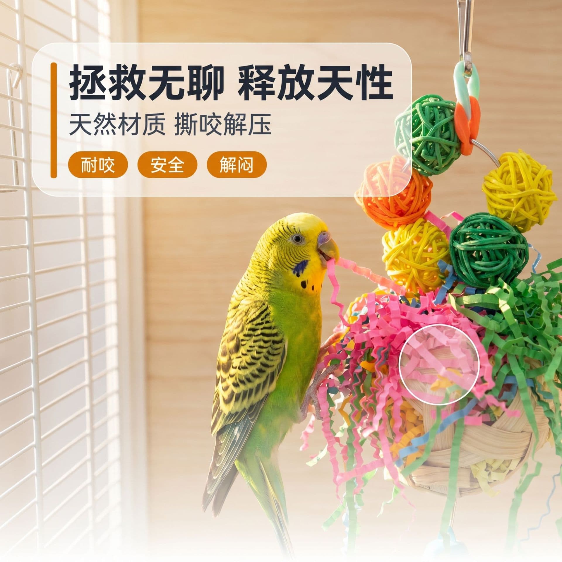 Parrot Chewing and Beak Grinding Toy Rattan Ball Hollow Bamboo Woven Boredom Relief Bird Toy for Budgie Cockatiel Lovebird