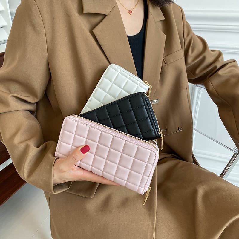 New 2024 Women's Wallet, Embossed Checkered Long Clutch, Stylish Card Holder, Large Capacity Money Coin Purse