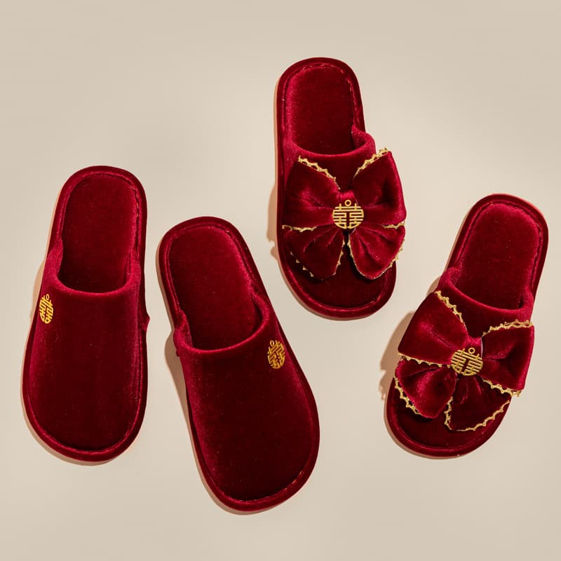 Wedding Slippers Festive Red Home Couple New Wedding Shoes Dowry Cotton Slippers High-end Wedding