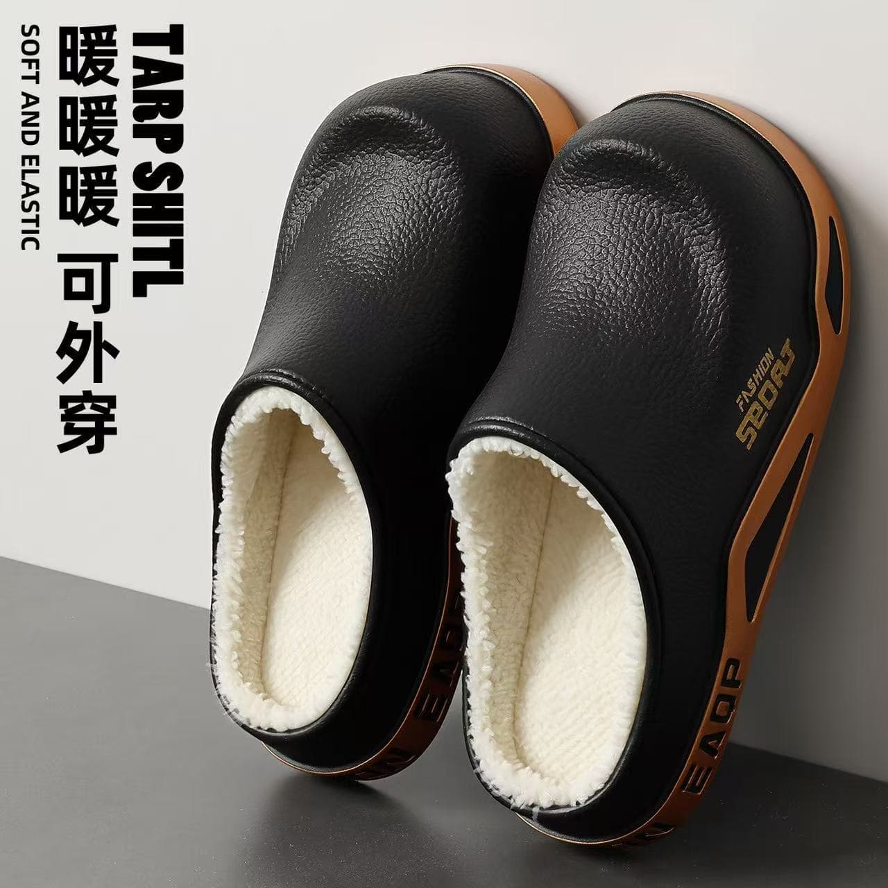 Home Cotton Slippers Men Winter Fleece Lined Warm Indoor Non-Slip Wear-Resistant Soft Sole Wholesale