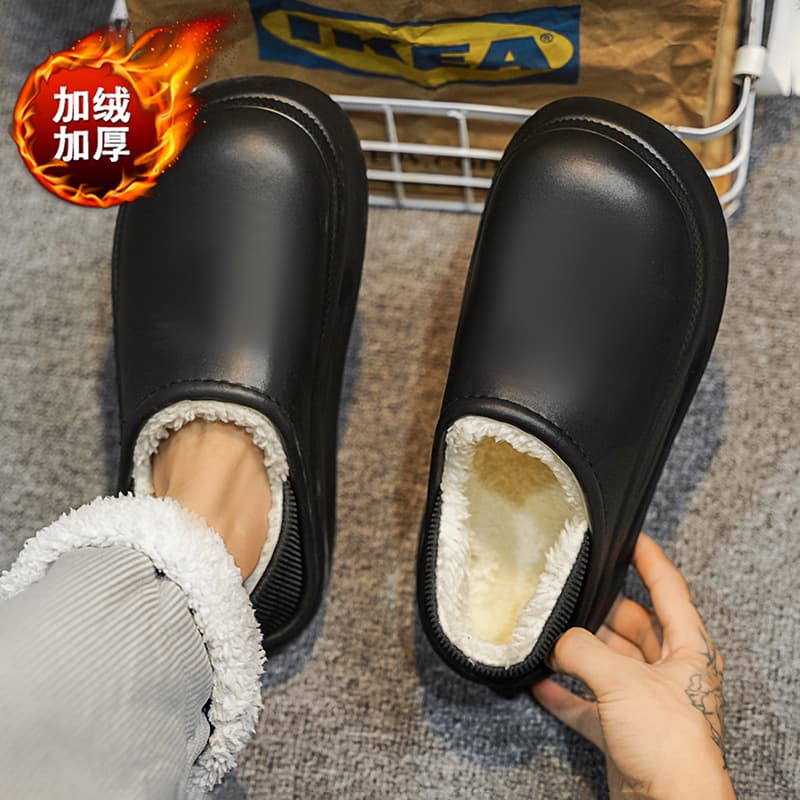 Waterproof Sports Toe-Cover Slippers for Driving, Outdoor Wear, with Cloud-Like Comfort, Men's Winter Cotton Slippers with Fleece Lining, Warm and Heel-Back Style 2024