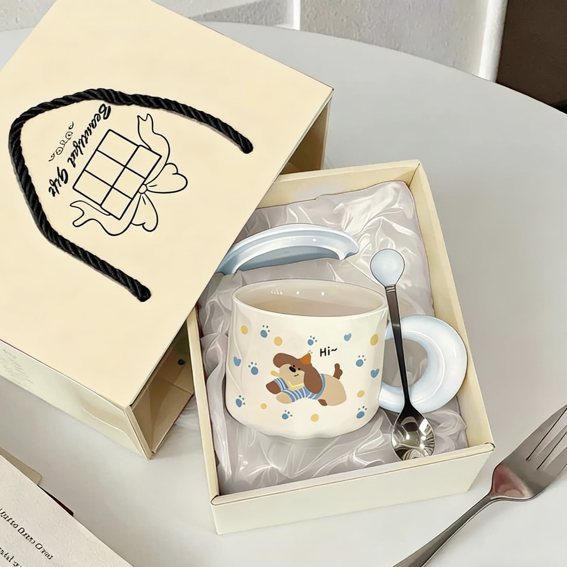 Trendy and Stylish Ceramic Underglaze Cream-Style Family Set Couple Home-Use Dinnerware Combination